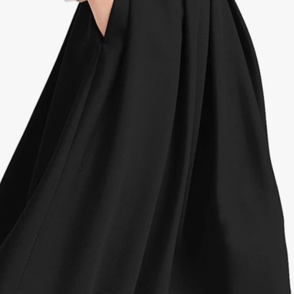 Black Pleated mid calf skirt with pockets
